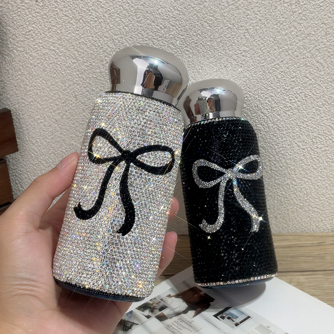 迷你便携水杯高颜值镶钻蝴蝶结保温杯网红款爱心不锈钢随手直饮杯