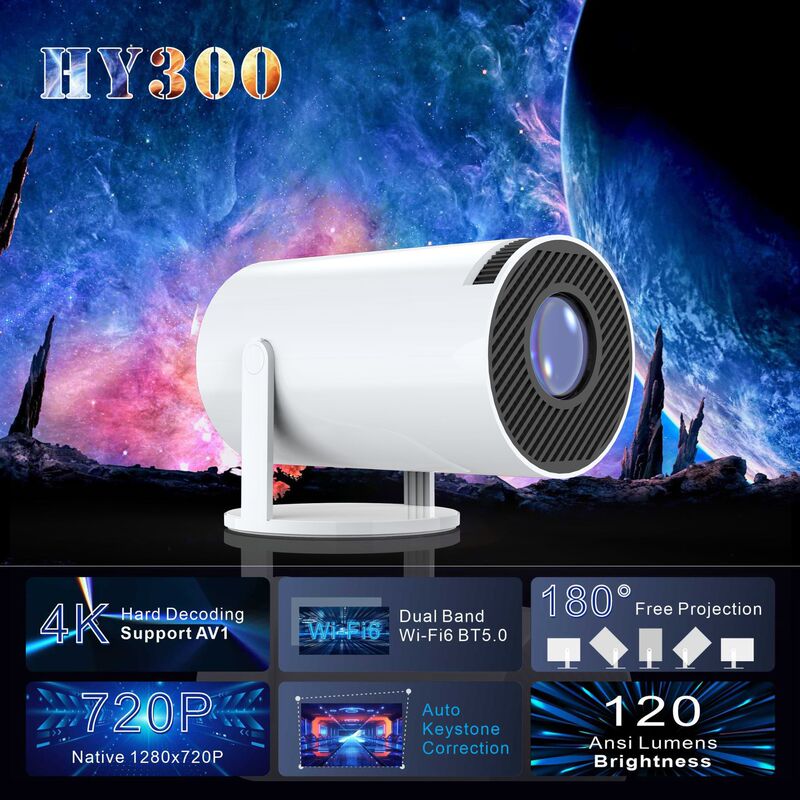 HY300Pro プロジェクタースマート 1080P Android ホームリビングルーム壁投影ポータブルミニ 4K タンクプロジェクター|undefined