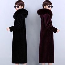 海宁水貂绒女外套长款过膝连帽一体风衣狐狸毛领连帽皮草加厚大码