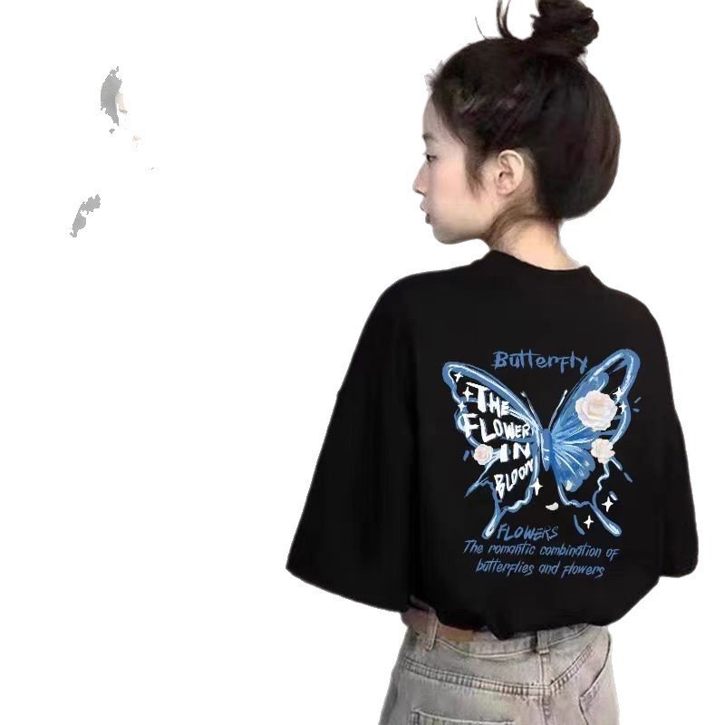 ピュアコットン半袖Tシャツレディースホワイト2025新しいホットスタイル夏デザインニッチTシャツファッショナブルで多用途なトップ|undefined