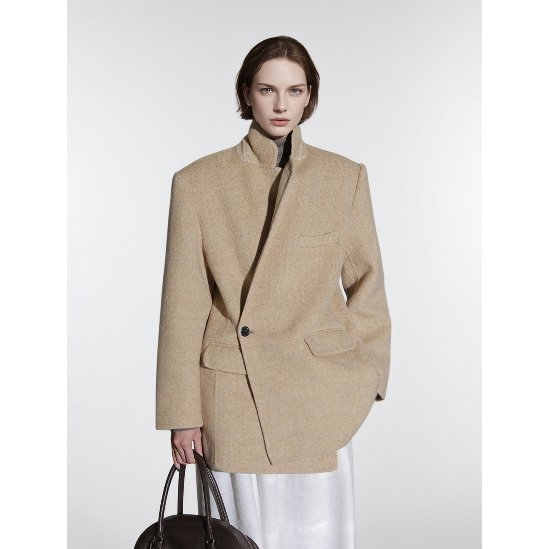 Rongtai Intellectual Style Relaxed Design Alpaca Wool Suit Woolen Coat Women's Short Woolen Jacket