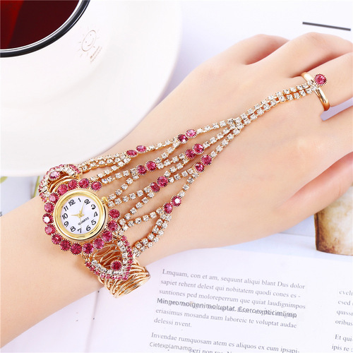 Popular best-selling women's watch Khorasan trendy women's full diamond claw chain ring set watch drop shipping one piece