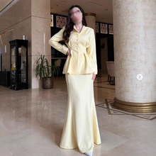 欧美跨境2005年秋季套装优雅女士修身时尚鱼尾裙搭配精致上衣百搭