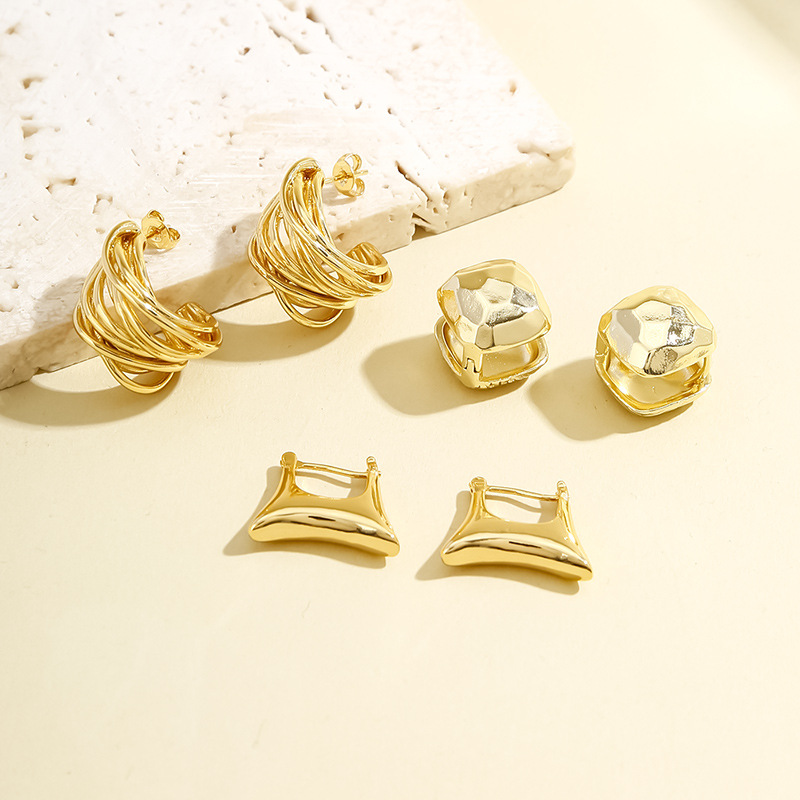 Fashionable creative design geometric copper universal earrings