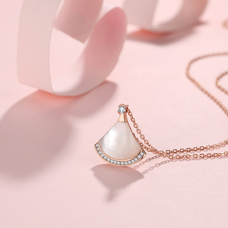 小裙子項鍊925純銀玫瑰金扇形鎖骨鏈女網紅同款ins冷淡風貝母吊墜