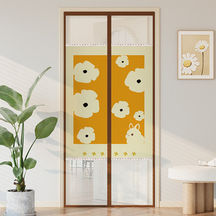 Cartoon flower upper and lower mesh household mosquito-proof gauze curtain magnetic door curtain self-adhesive self-priming Velcro punch-free door curtain