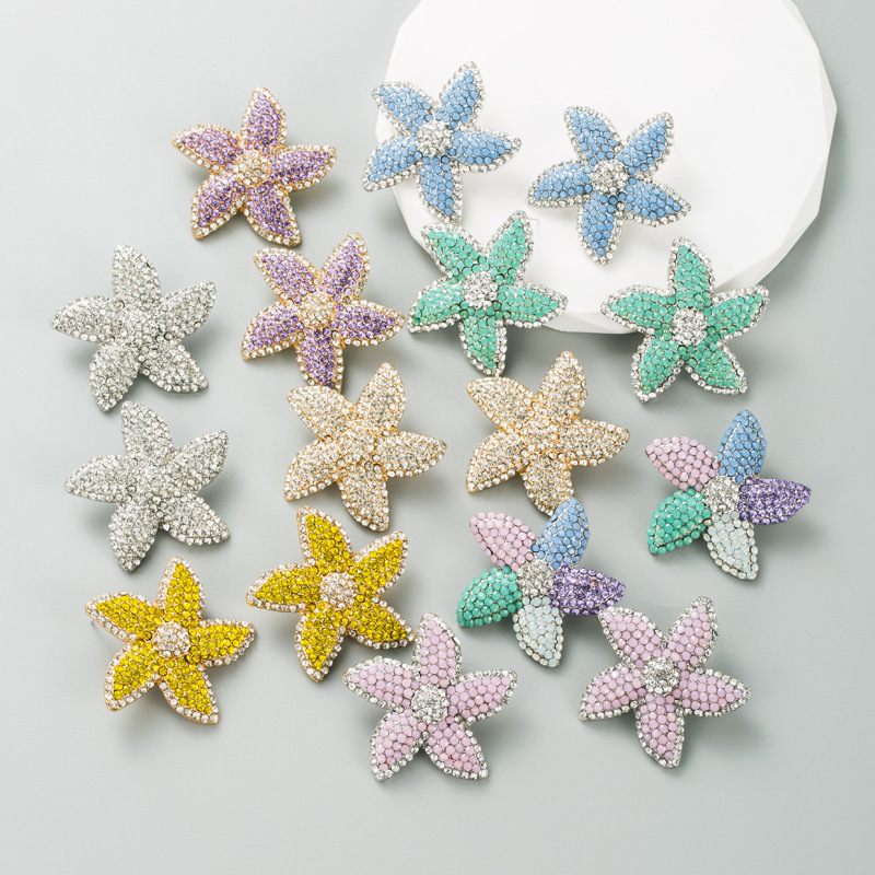 INS Style Starfish Alloy Inlay Rhinestones Womenu0027S Ear Studs 1 Pair
