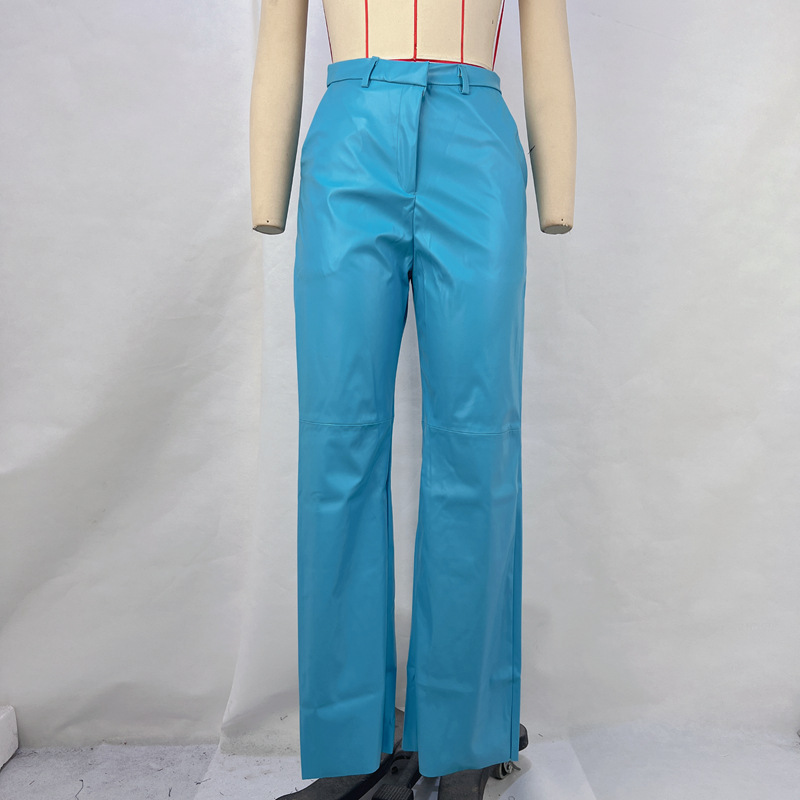 Autumn High Waist PU Leather Straight Leg Pants For Women Hip Lift Casual Elegant Stylish Bottoms_ecoleips.com