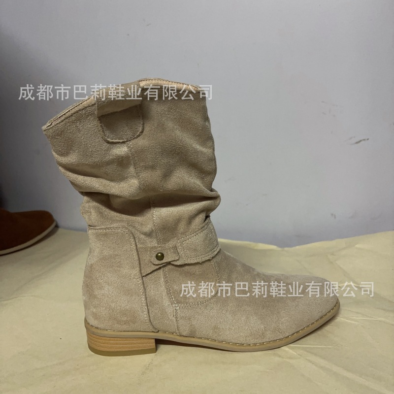 2025秋冬季新品wish外贸款低跟超大码44 45低跟绒面低筒女靴boots|undefined