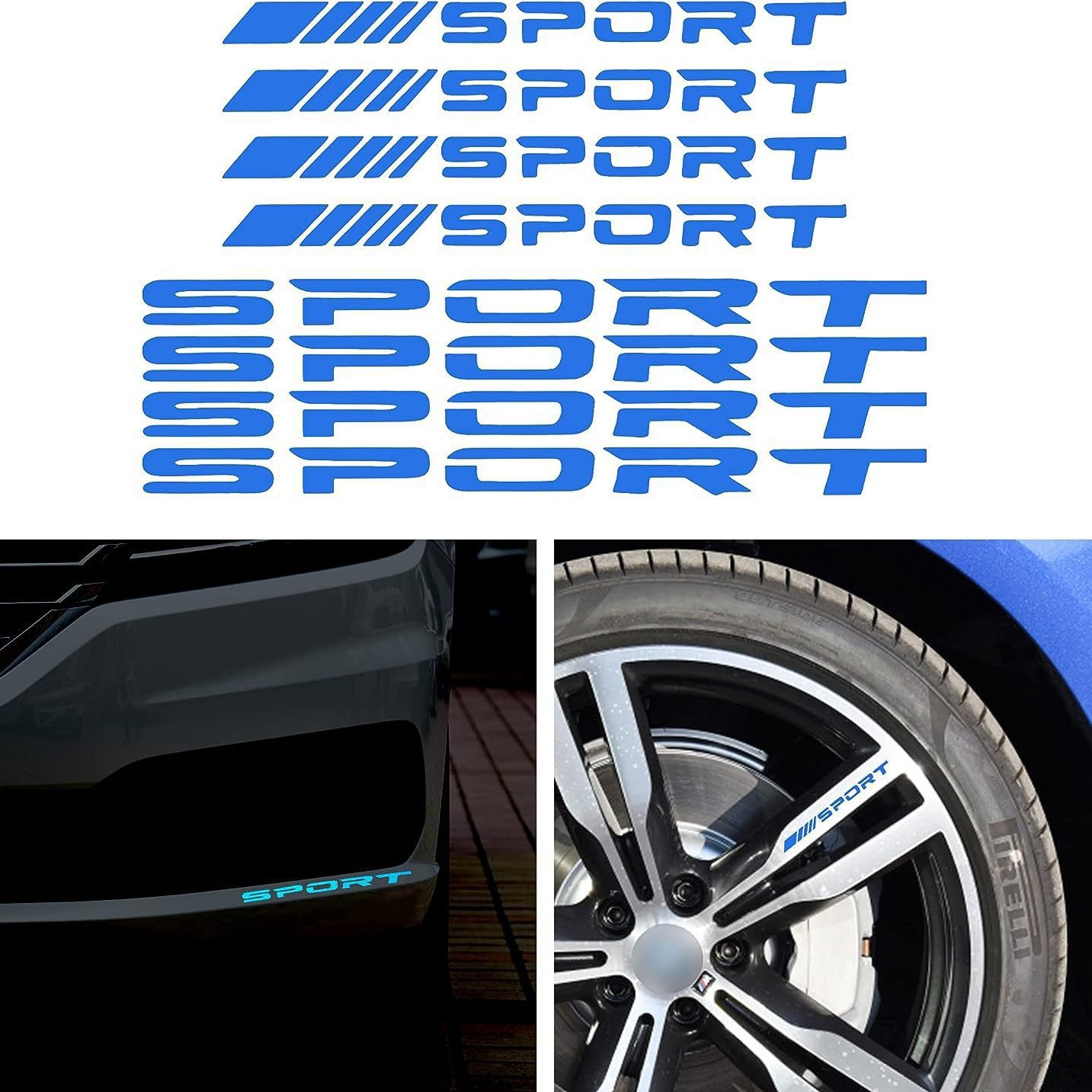 Amazon deporte rueda Hub inglés letras reflectantes coche pegatinas coche neumático decoración carreras deportes llanta calcomanías