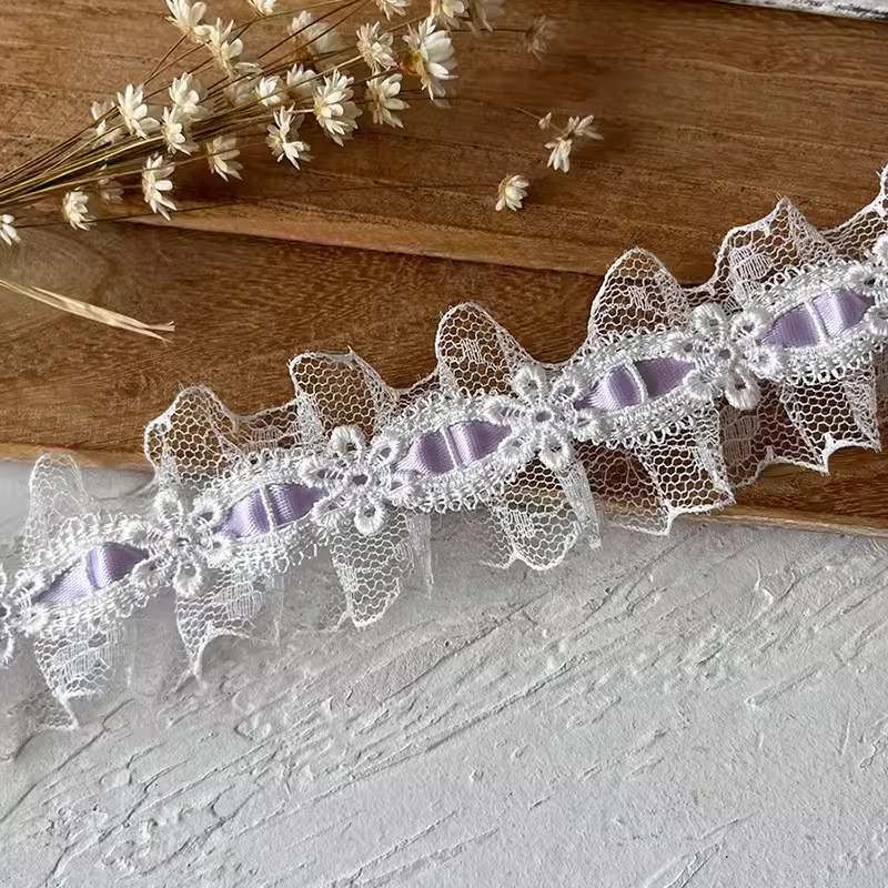 Doble capa de nieve púrpura con accesorios de encaje pleja de lótus borde cuello puño ropa hecha a mano DIY material