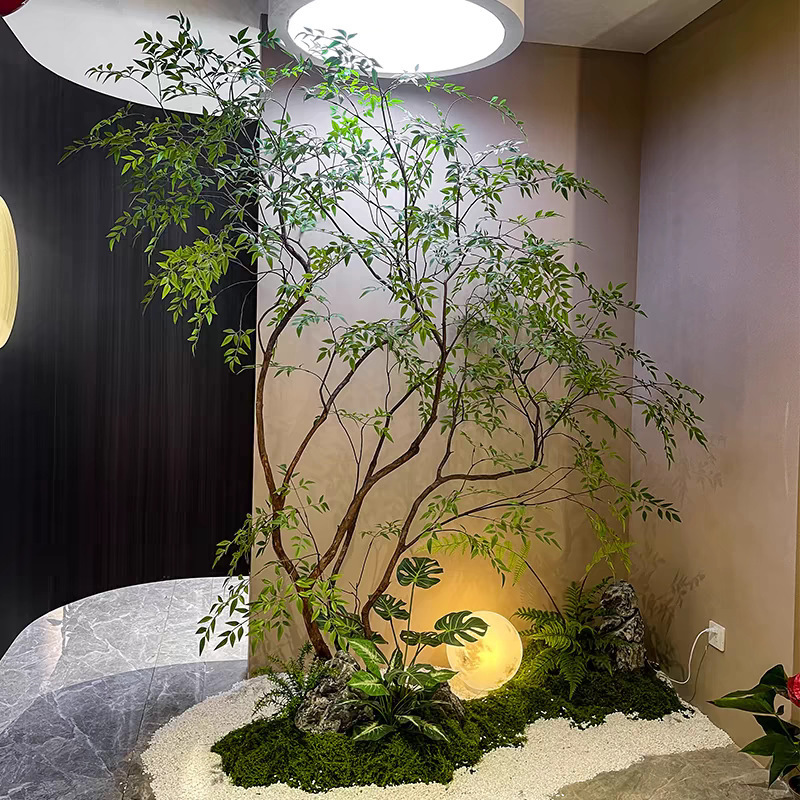 ハイエンド南天竹シミュレーション緑植室内造景階段ショーウインドー装飾着地置物北欧風生偽樹|undefined