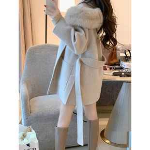 High-grade Double-sided Woolen Cloth Korean Style Short Coat Autumn and Winter Women's Clothing for Petite Elegant Tight Waist Woolen Coat