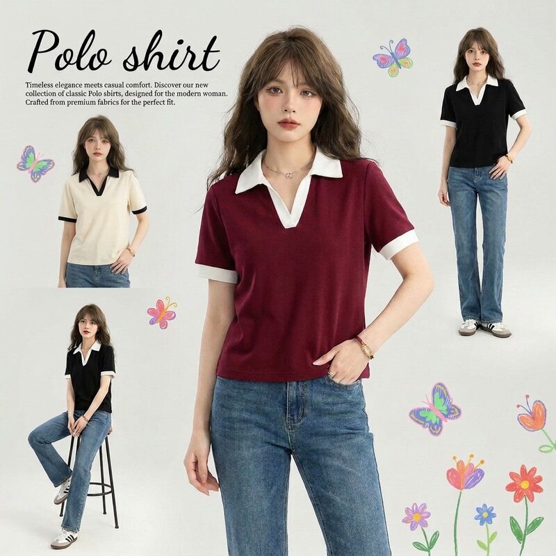 French-Style Lapel Short-Sleeve T-Shirt for Women, Summer New Pure Cotton V-Neck Design, Polo Collar, High-End Luxury Top