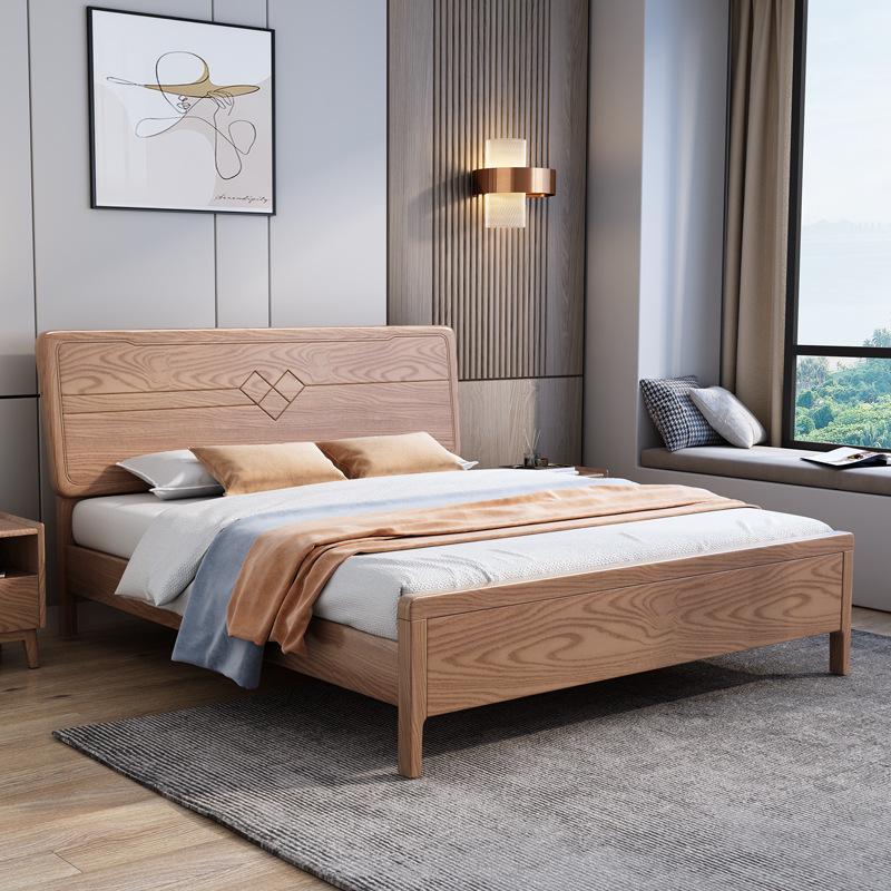 Dormitorio principal de fresno nórdico 1,8 cama doble 1,5 cama de madera maciza moderna y minimalista cama de almacenamiento de caja alta cama de madera maciza de lujo ligero