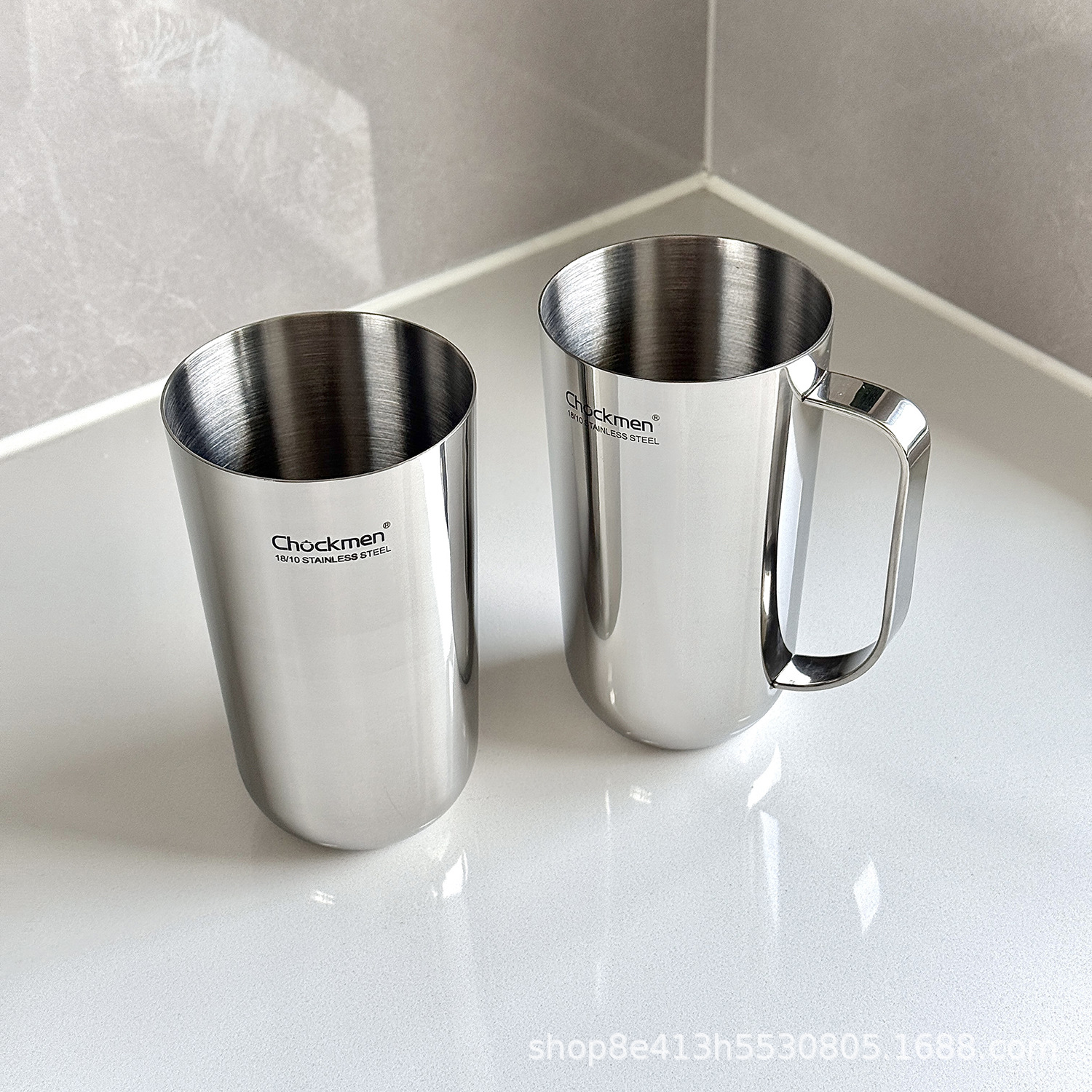 Chockmen Zhuo Deming 18/10 Taza de cerveza de acero inoxidable Taza para beber con asa Taza de leche de mano Gran capacidad