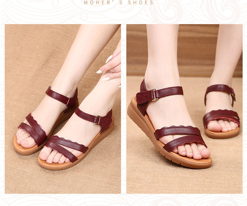 Sandal nữ đế bằng da thật chống trơn trượt, đế mềm thoải mái — màu be chi tiết 15