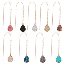 欧美跨境外贸饰品  气质时尚复古多彩吊坠流苏长款水滴耳线耳环女