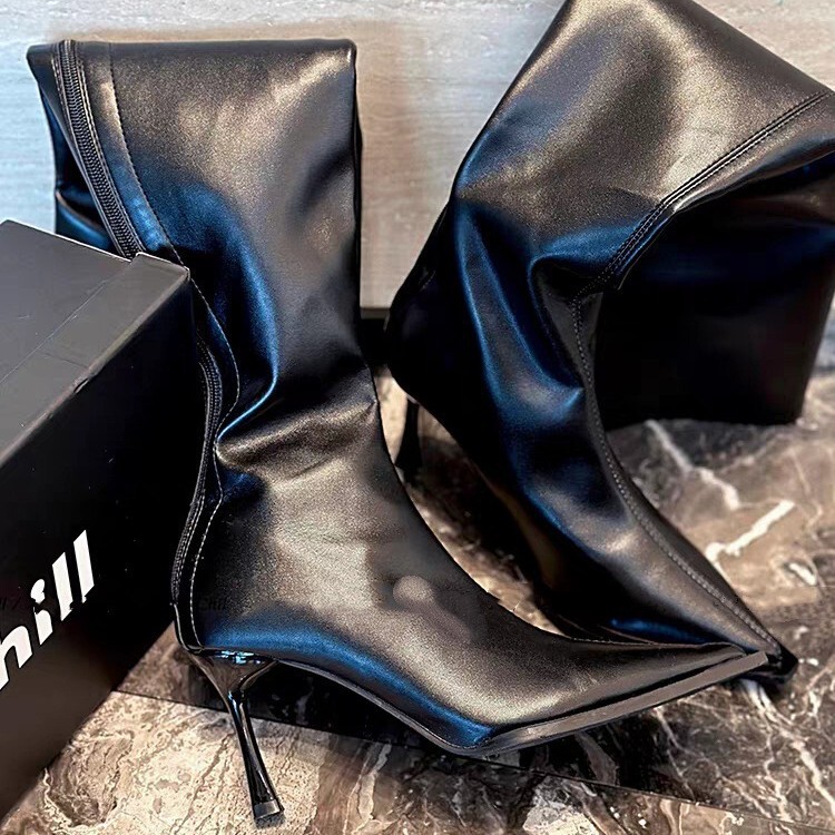 I Was Asked a Lot about Autumn and Winter Boots That Make You Look Slimmer, 7cm Elastic Boots, Pu Leather, Elegant Pointed Toe, Over-The-Knee High-Heeled Long Boots for Women