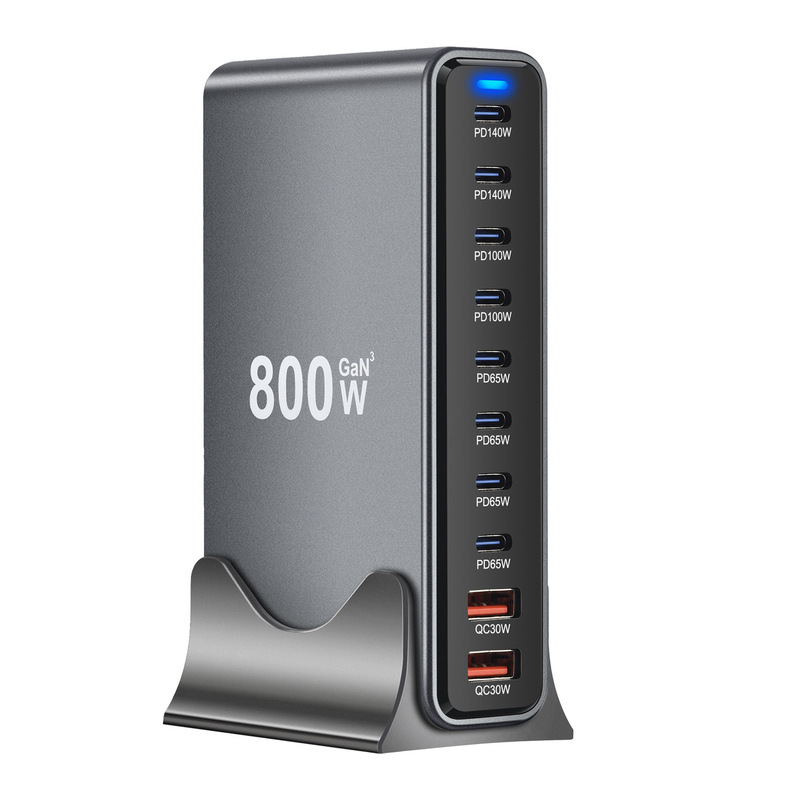 800W Gallium Nitride Mobile Phone Charger Multi-Port Type C Fast Charging Flash Charging Pd140W High Power Desktop Charging Station