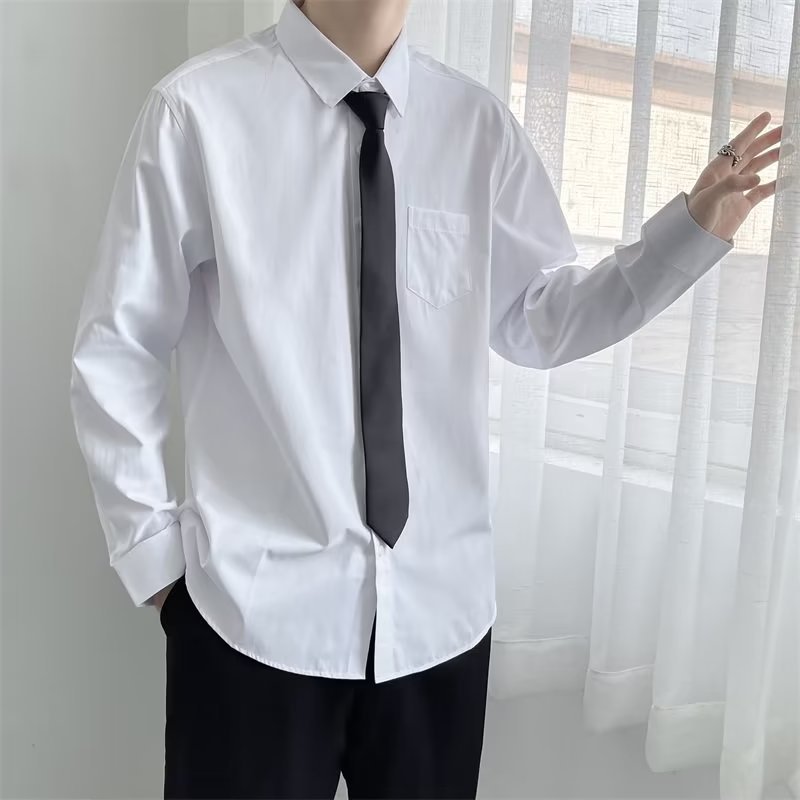 Camisa blanca de manga larga de los hombres marca de moda japonesa frito calle moda camisa suelta color sólido certificado de graduación pareja desgaste DK uniforme