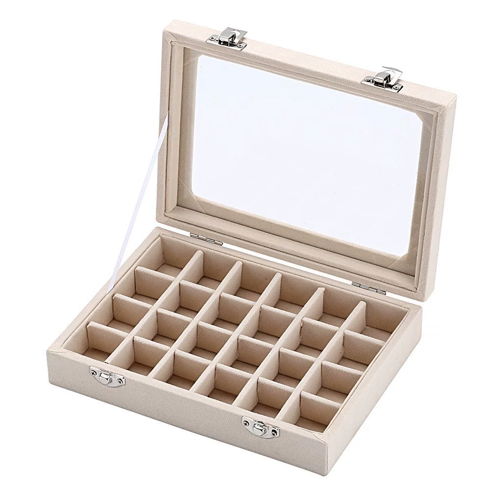 Бежовый стеллаж для украшений Xiangyu с прозрачной крышкой - Сундук с Treasures, 12/24 отделений для украшений, маникюр