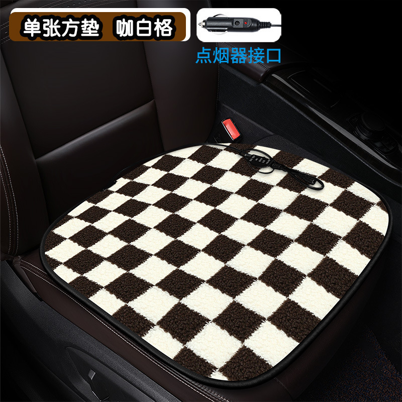 卸売り棋盤格加熱クッション自動車クッションクロスボーダー漫画花羊小毛内装用品冬シングルクッション|undefined