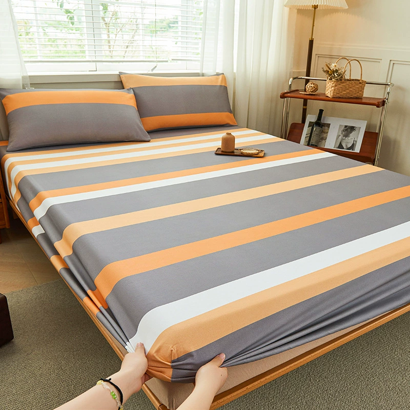 Thickened old coarse cloth sheets, simple striped home double machine washable student dormitory sheets, can be equipped with a three-piece set