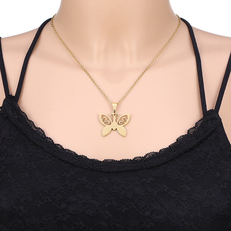 Mode Papillon Acier Inoxydable Placage Aucun Plaqué Or 18K Femmes Collier display picture 4