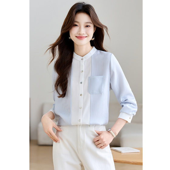Real Stripe Chiffon Shirt Women's Top 2025 Spring New Fashion OL Professional Commuter Western Style Shirt
