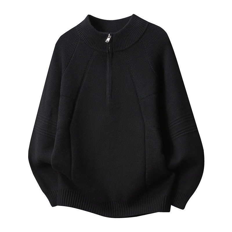 Explosiones transfronterizas de tamaño europeo de tamaño grande suéter medio cremallera camiseta de punto de hombre otoño y invierno explosiones de cuello medio alto fábrica de negocios al por mayor