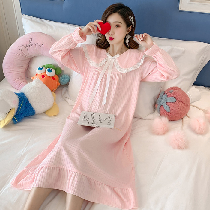 Pijama de mangas largas para mujeres sobre las rodillas pijama de viento primavera y otoño de hadas corte muñeca cuello princesa viento conjunto de verano