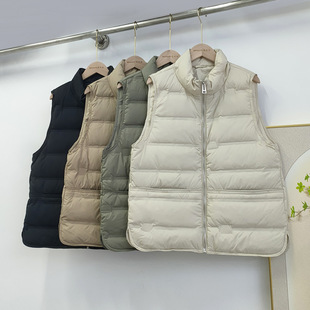 Autumn and Winter Down Vest Women's Short Vertical Collar plus size Slimming Pressure Rubber Warm White Duck Down Vest Fashion Solid Color All-match