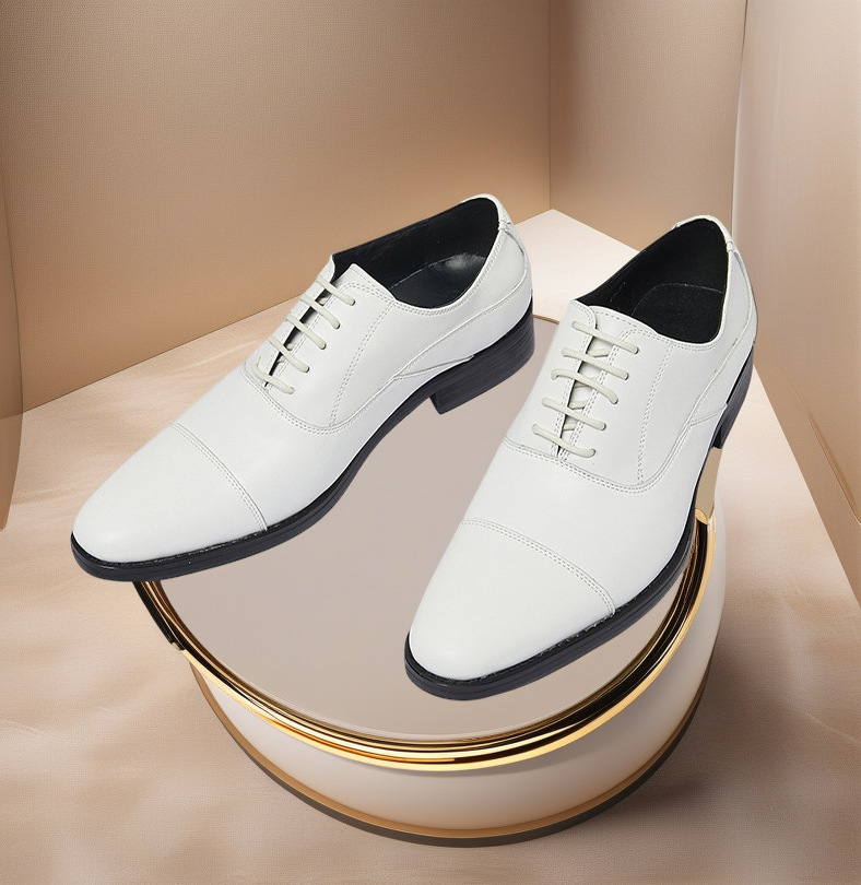 2025 primavera y otoño tres juntas zapatos de cuero para hombres antideslizantes ropa formal de negocios transpirable con cordones zapatos de cuero para hombres jóvenes todo fósforo