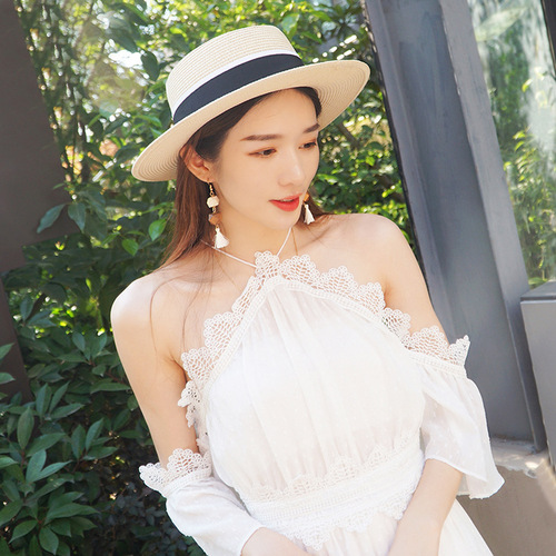Korean fashion spring and summer new versatile woven flat hat sun protection hat cross-border foreign trade platform exclusively for beach straw hats