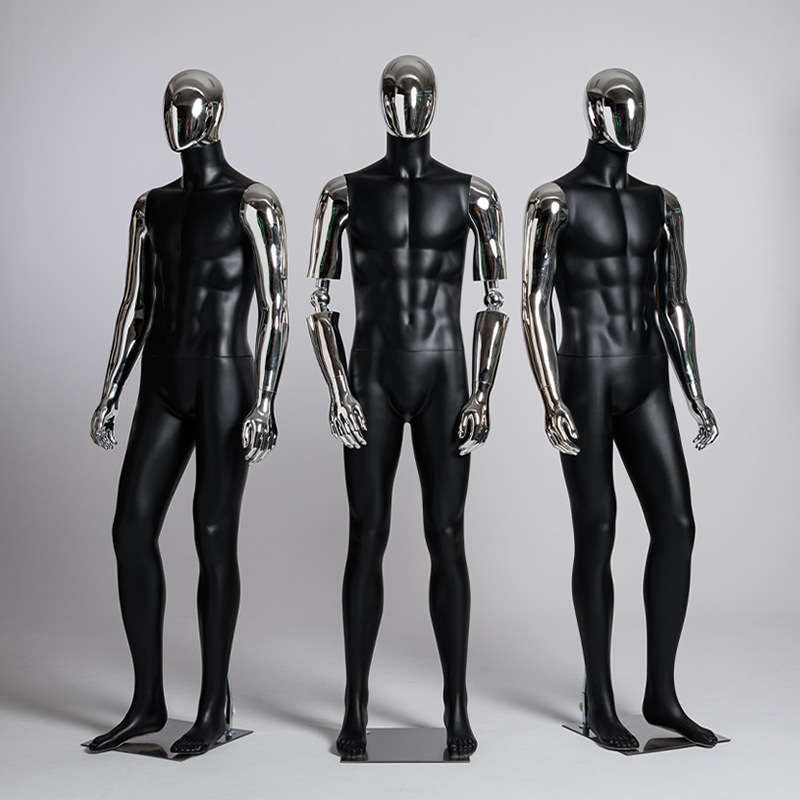 电镀银色男模特道具全身展示架男装服装店橱窗假人人体仿真模特架