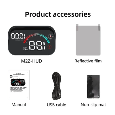 M22 Car-Mounted Hud Head-Up Display Universal for Cars, Beidou Satellite Speed Detector, Multifunctional Portable Screen (Vehicle HUD) - m22-english-gps-version