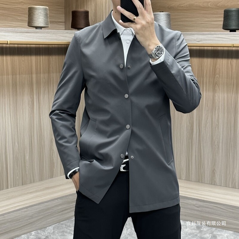 Same Style European Business Casual Solid Color Versatile Trench Coat for Men 2024 Spring New Fashion Light Luxury Simple Jacket