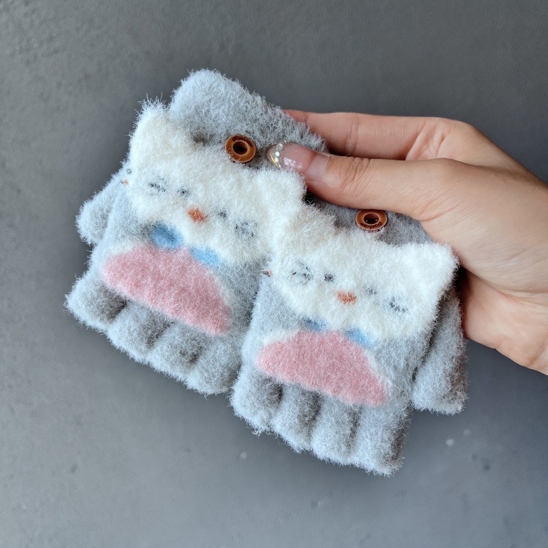1# Half Finger Gray Cat Gloves