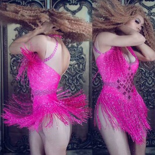 European and American Sexy Stage Performance Clothing Bar dj High Collar Diamond Tassel Elastic Jumpsuit Adult Cross-border