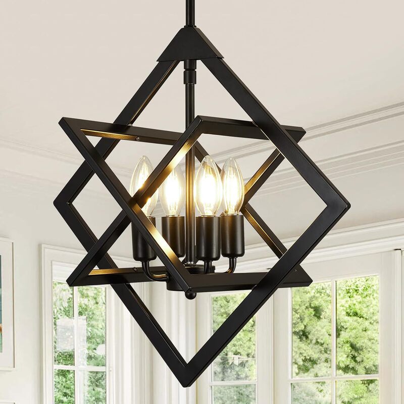 Cross-Border Black Chandelier Farmhouse Geometric Ceiling Dining Room Lamps Industrial Hanging Lamp Kitchen Island Chandelier