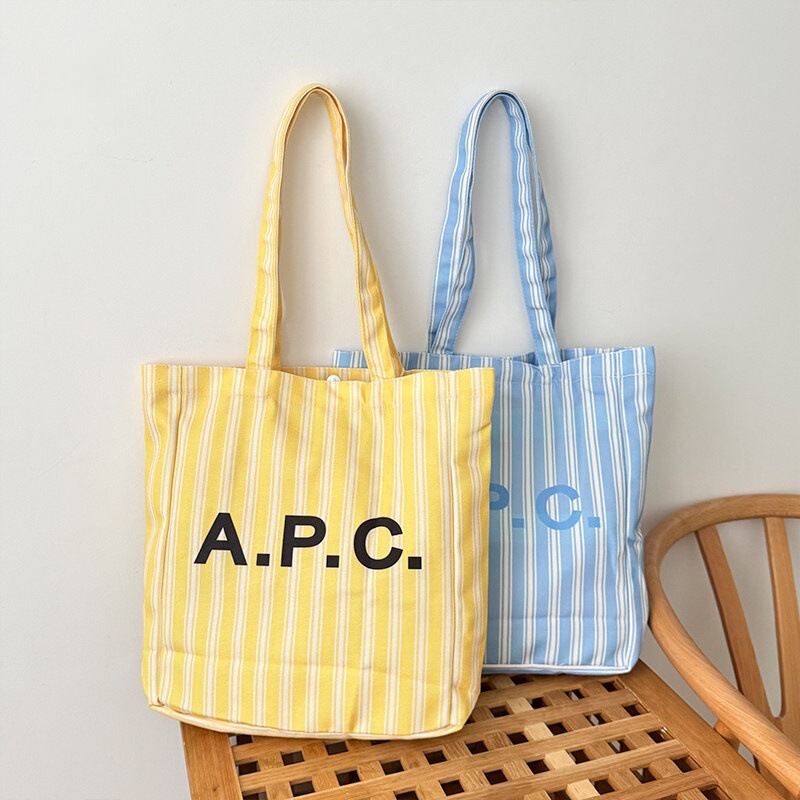 Apc Lettered Single-Shoulder Canvas Bag Custom-Made with Bottom and Side Panels, Striped Simple Commuter Tote Canvas Bag