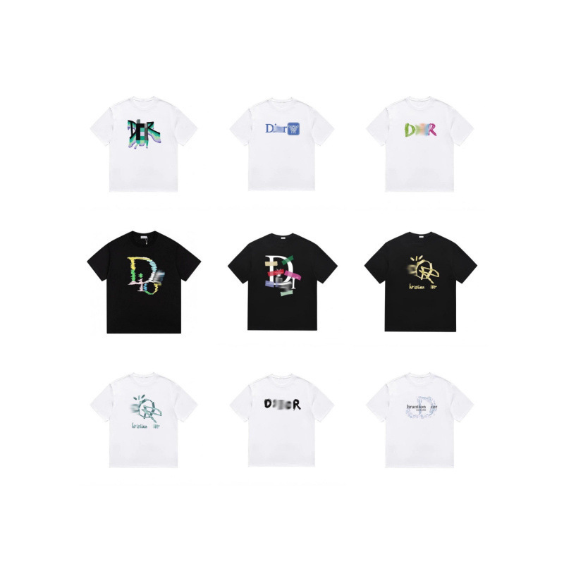 High-Quality Cd Brand Sand Art Letter Print Pure Cotton Short-Sleeve T-Shirt for Men and Women, Loose Casual Solid Color Base Shirt High-Quality Cd Brand Sand Art Letter Print Pure Cotton Short-Sleeve T-Shirt for Men and Women, Loose Casual Solid Color Base Shirt