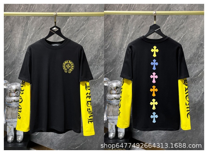 CH正确版克罗梵文字母蓝色十字架手臂马蹄刺绣长袖T批发潮流印花|undefined