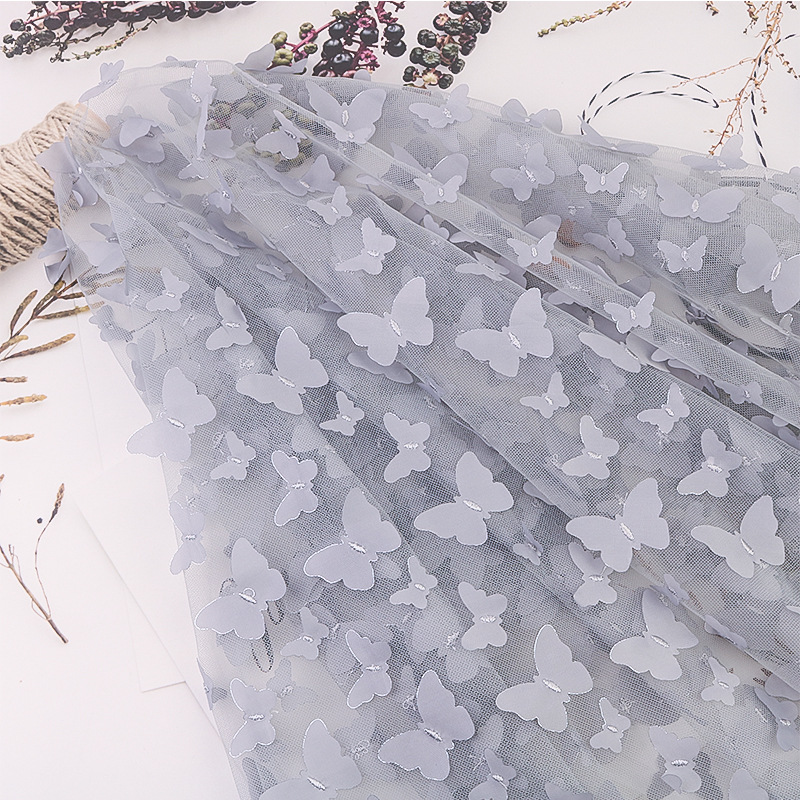 Venta caliente transfronteriza bordado 3D tridimensional gradiente mariposa tela de malla falda de los niños muñeca hilo foto decoración suministros