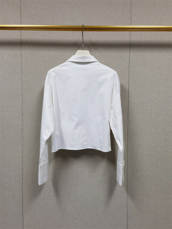 法式小众25秋冬polo领单排扣纯色短款长袖打底修身白衬衫女|undefined