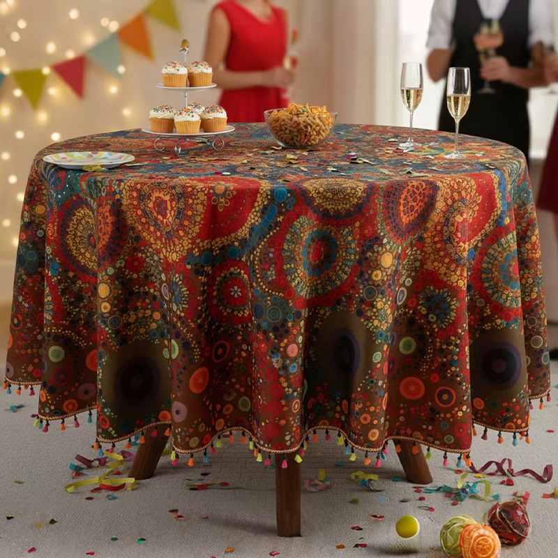 Transfronterizos para la nueva tela de mesa impermeable a prueba de polvo impresa redonda casa sensación de mesa de té cubierta