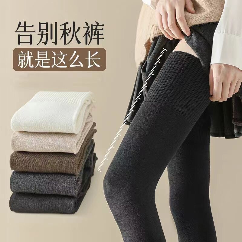 Autumn and Winter Long Thigh Socks, Extended Over-The-Knee Socks, High Tube Fleece-Lined Thickened Terry Socks, Women's Slight Compression Slimming Jk Socks