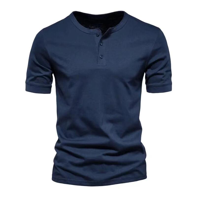 2026 Amazon Trendy Men's Clothing Henry Round Neck Short-Sleeved T-Shirt Casual Sports Slim Fit Pure Color D Moisture-Wicking