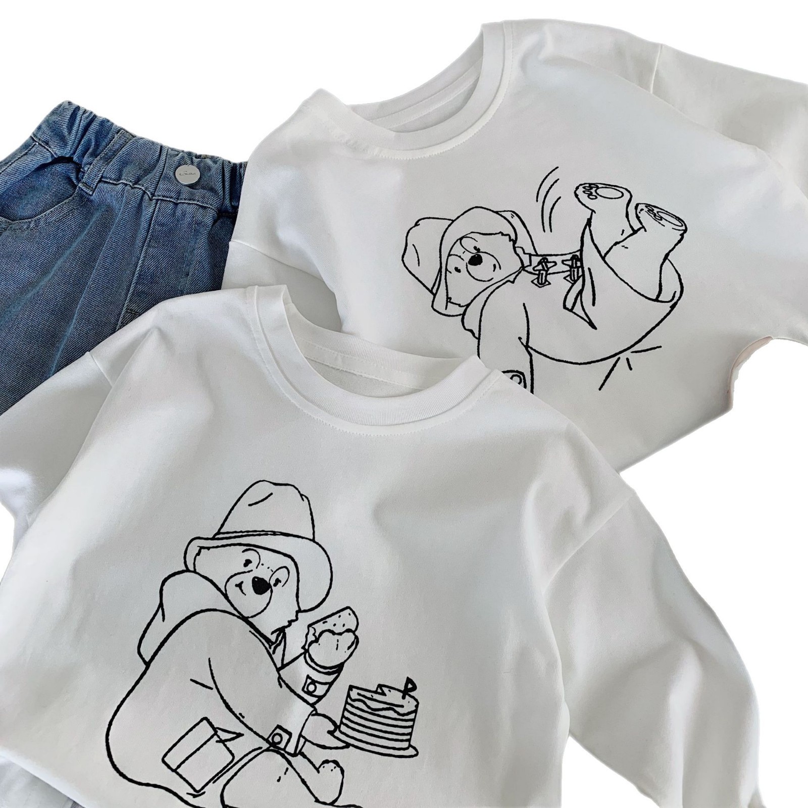 Mai Bao otoño camiseta infantil 2025 bebé caricatura Paddington oso blanco camiseta de base de tela ropa infantil de moda